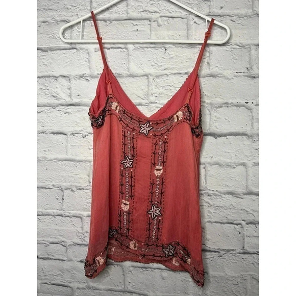 Beaded coral Boho 100% Silk Summer Spring sleeveless top size Small. - Picture 2 of 5